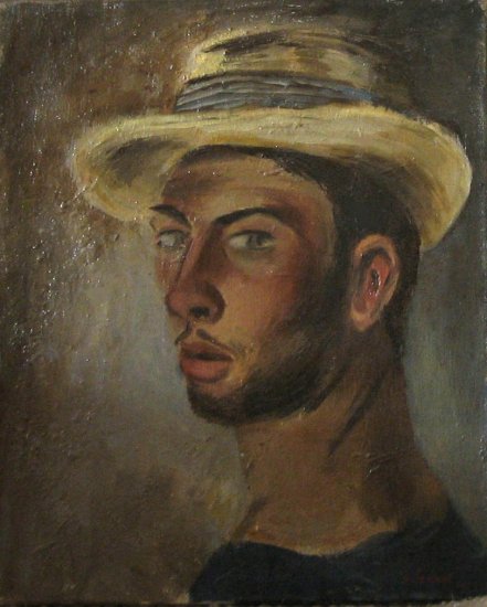 Henri Jannot - Autoportrait au chapeau de paille