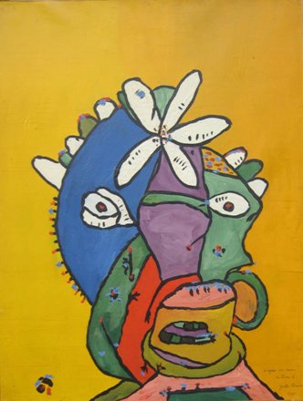 Gaston Chaissac - Visage  la fleur blanche